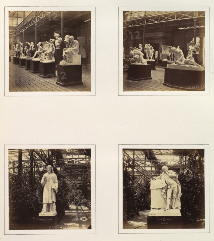 [Roman Court with Sculptures of Posidonius and Wounded Gladiator; Sculpture of Geoffrey Chaucer by Marshall; Sculpture of Shakespeare by Roubilliac], ca. 1859.