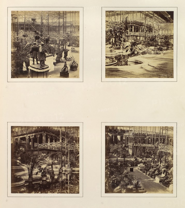 [View From Music Court to South Transept; View in Tropical Department; View of the Egyptian Court; View of North Transept], ca. 1859.