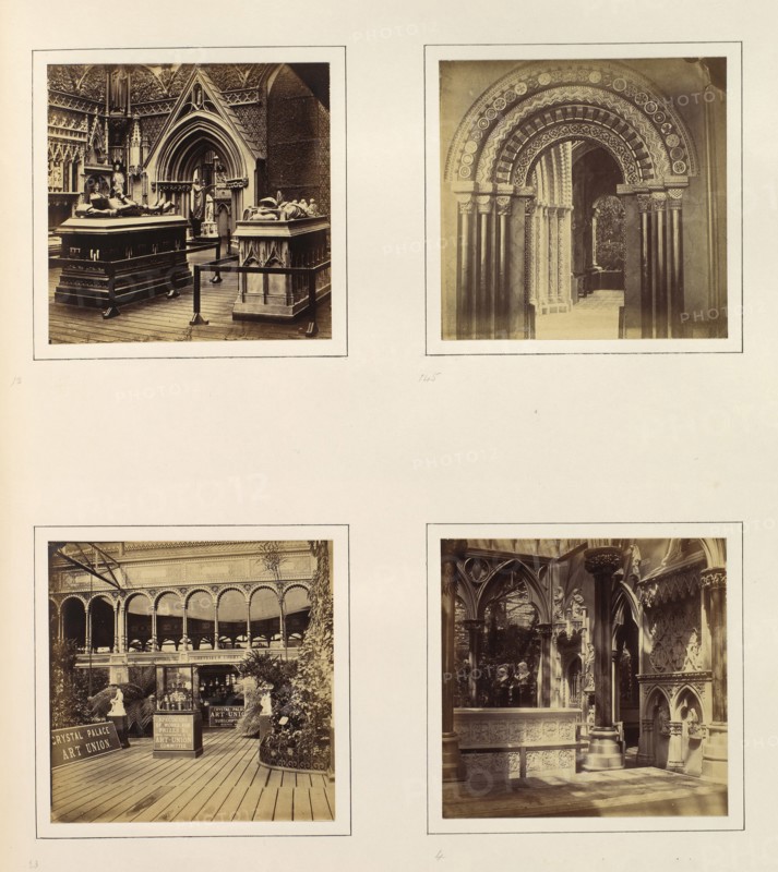 [Medieval Court; Entryway to Byzantine Court; Sheffield Court; French and Italian Mediaeval Vestibule], ca. 1859.