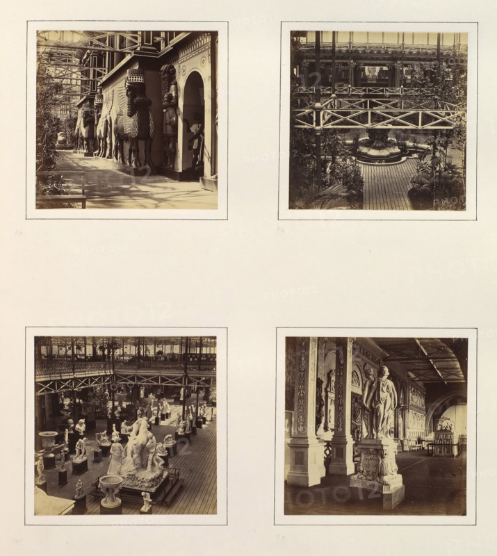[Assyrian Court, Facade Towards the Nave; Elevated View of Assyrian Court; Greek and Roman Sculpture Court; The Three Graces], ca. 1859.