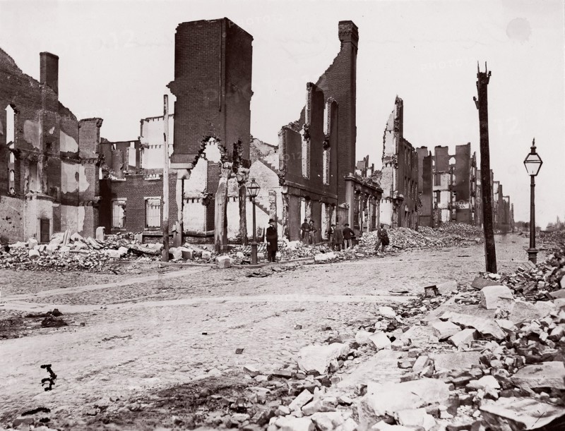 Ruins in Carey Street, Richmond, 1865. Formerly attributed to Mathew B. Brady.