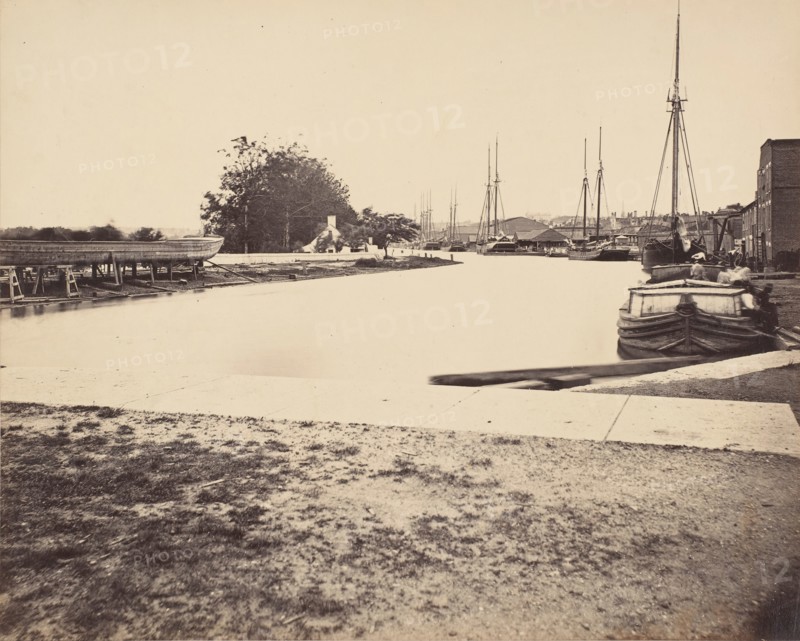 Civil War View, 1860s. (View of the Linchburg Canal near Rocketts, Richmond, Virginia).