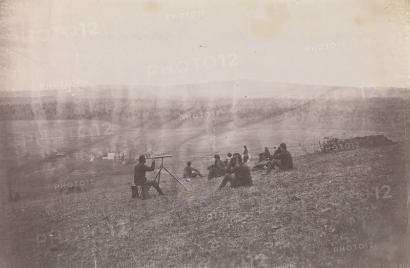 Signal Corps, Rappidan River/Signal Corps Reconnoitering at Fredericksburg, Virginia, 1863. Formerly attributed to Mathew B. Brady.