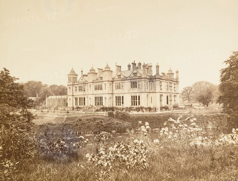 Garscube House, Scotland, 1860s-70s. The house was designed by William Burn in the style of an old English manor and built on the bank of the River Kelvin in 1827 to replace an earlier mansion. The University of Glasgow purchased Garscube House and the estate in 1948. The house was demolished in 1954 and Wolfson Hall of Residence was erected on the site in 1965. A veterinary hospital was established on the estate in 1957 and a veterinary school in 1970.