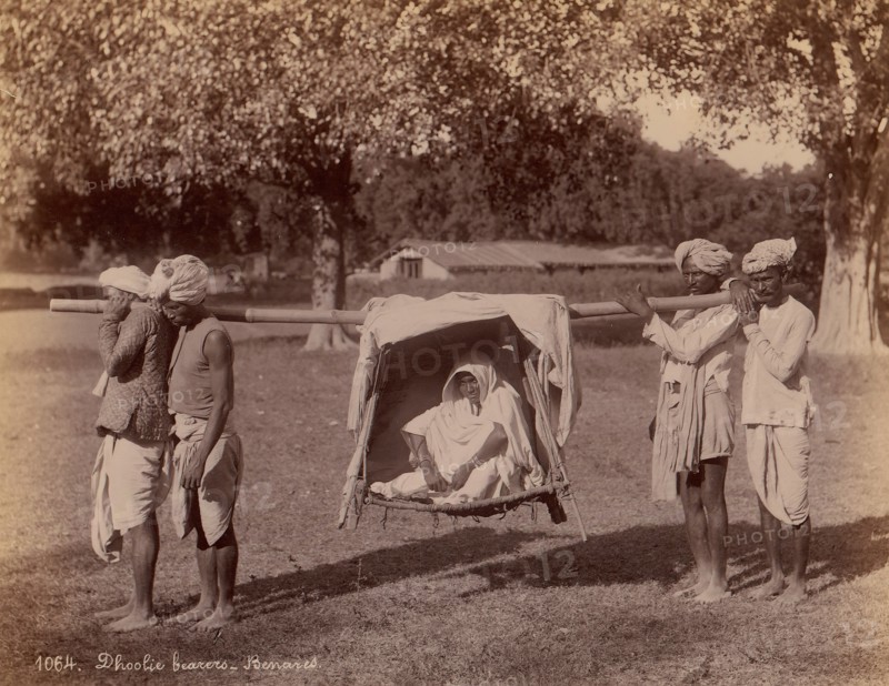 Dhoolie Bearers - Benares, 1860s-70s.