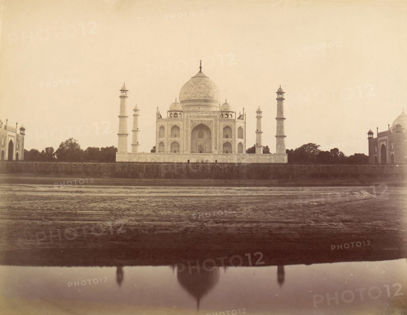 View of the Taj Mahal from the Jamuna, Agra, 1860s-70s.