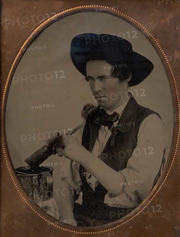 Painter Dipping Brush into Paint Jug, late 1850s-60s.
