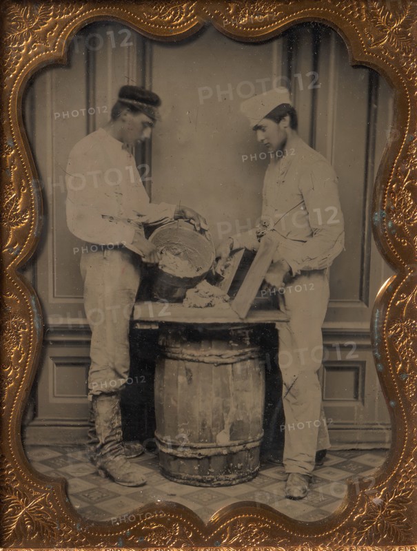Two Plasterers Mixing Plaster, 1870-80s.