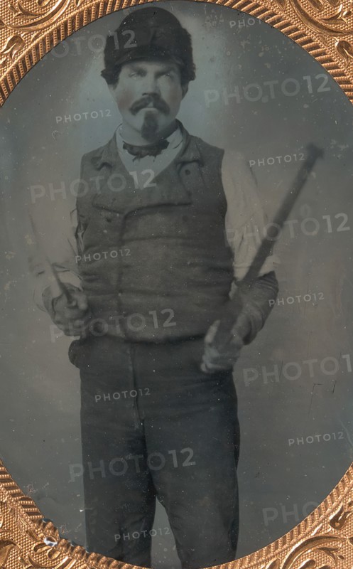 Slate Roofer Holding Slate Hammer and Iron Bar, 1850s-60s.