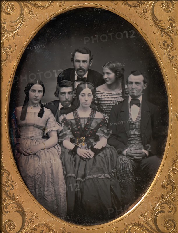 Three Young Couples Dressed in Finery, 1850s.