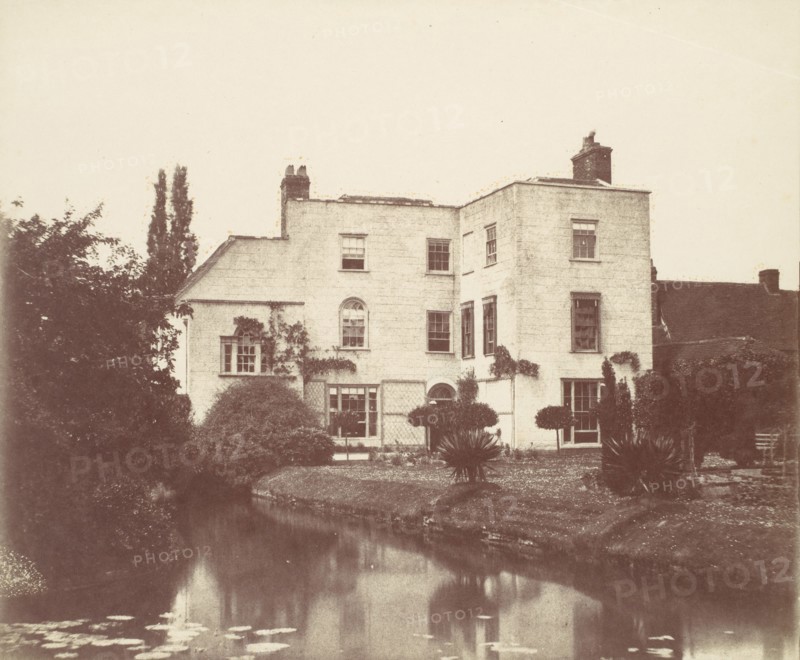 View of House from Garden by Pond with Lily Pads, 1850s.