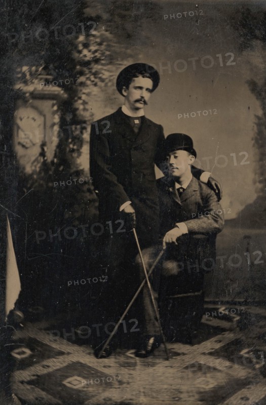 Two Young Men Crossing Their Walking Sticks, 1880s.