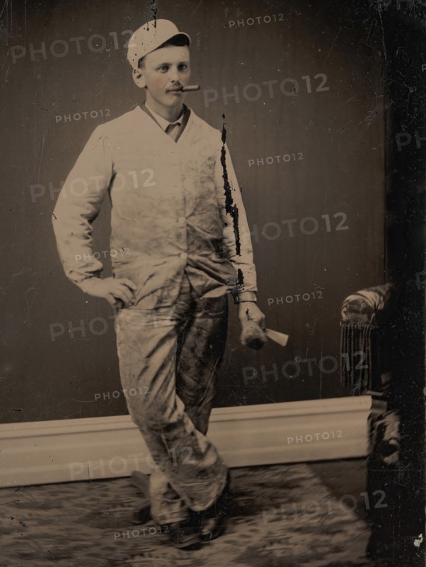 Painter, Smoking a Cigar, Holding a Brush and Scraper, 1870s-80s.