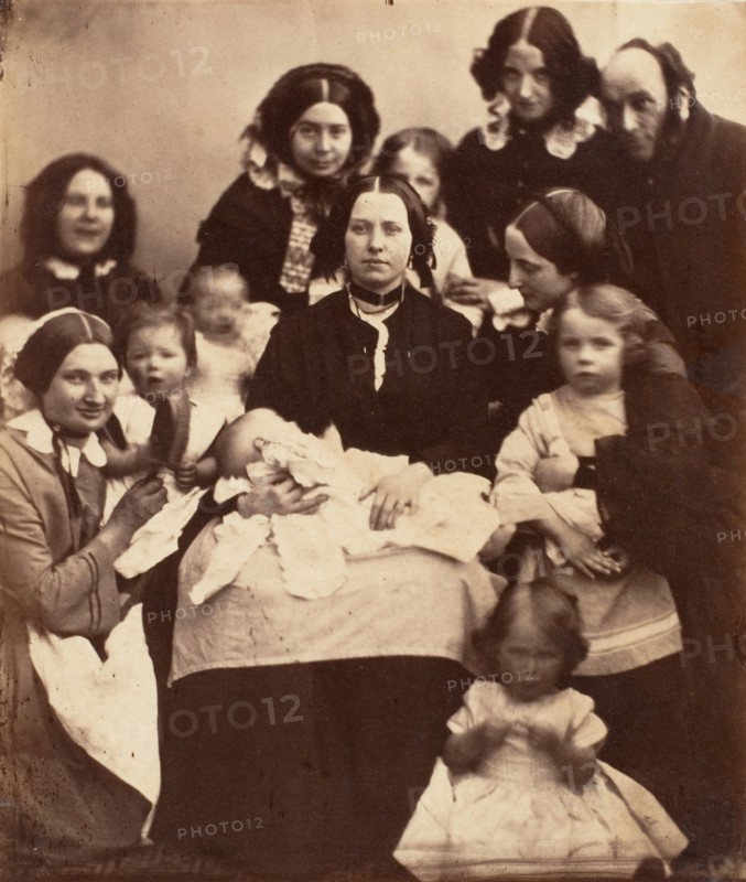 Mr. and Mrs. R. B. Tennent, Mrs. E. H. Yates, Mrs. Brandram, their Children and Three Nurses, 1850s.