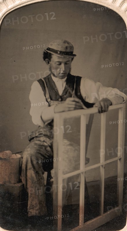 Young Man Painting Window Frame, 1860s-80s.
