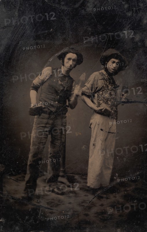 Two Bricklayers Holding Bricks and Trowels, 1870s-80s.