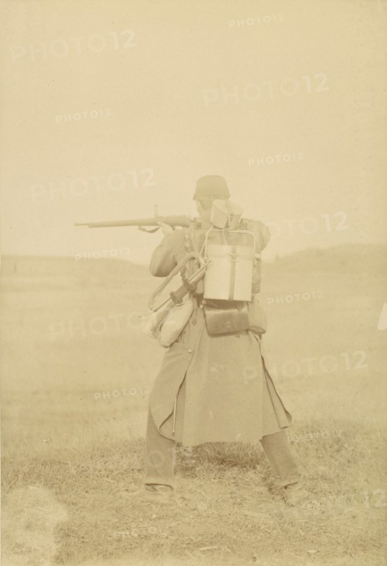 [Standing Soldier Aiming Rifle], 1880s-90s.