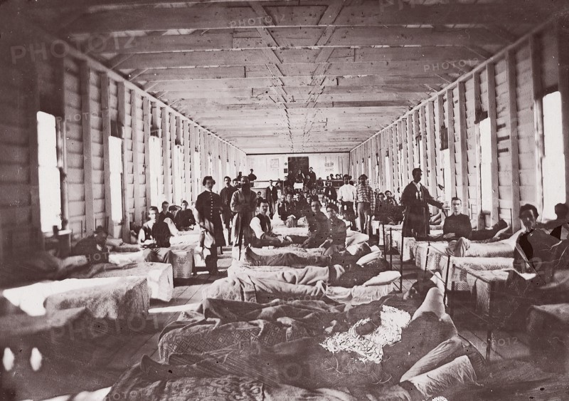 Ward in Hospital. Convalescent Camp, Alexandria Virginia, 1861-65. Formerly attributed to Mathew B. Brady.