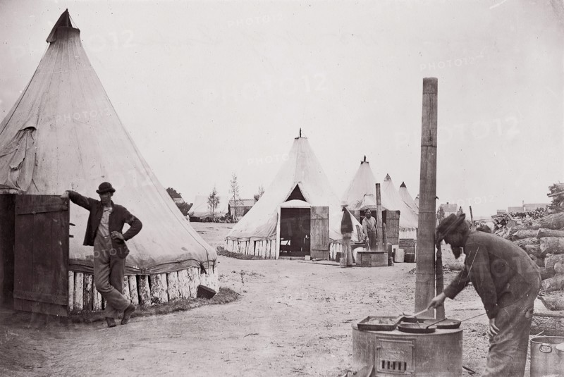 Camp of 153rd New York Infantry, ca. 1861. Formerly attributed to Mathew B. Brady.