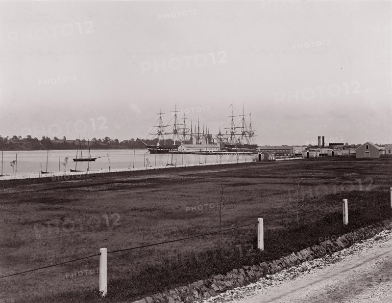 Frigates "Santee" and "Constitution" off Naval Academy, Annapolis, 1861-65. Formerly attributed to Mathew B. Brady.
