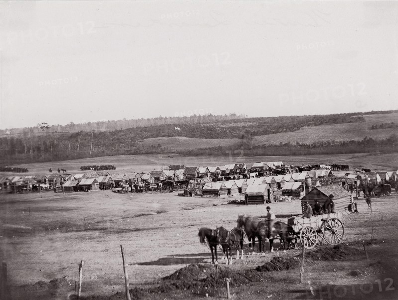 Union Cavalry Winter Quarters, 1861-65. Formerly attributed to Mathew B. Brady