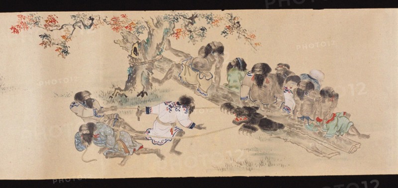 Ainu while bear hunting, 1800-1829. Creator: Chishima (Matsumae), Shunri (active ca 1800-1829).