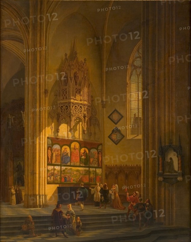 Albrecht Dürer before the Ghent Altarpiece, c. 1840. Creator: De Noter, Pieter-Frans (1779-1842).