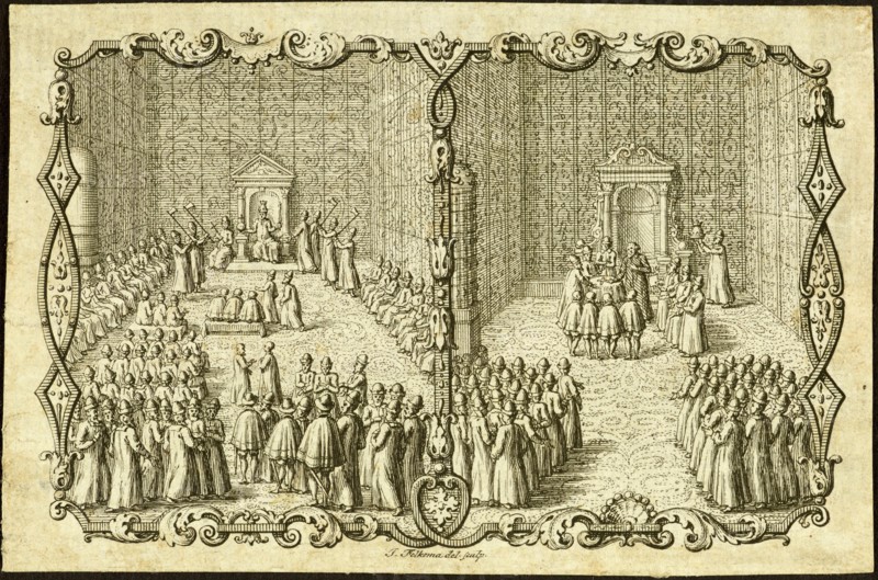 Audience at the Russian Czar, Moscow. Published by Jacob Ulfeldt. Creator: Anonymous.