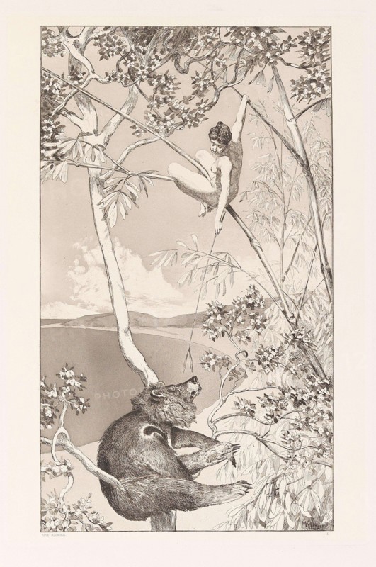 Bear and Elf (Bär und Elfe) (plate I) from Intermezzos, Opus IV (Intermezzi, Opus IV), c. 1880. Creator: Klinger, Max (1857-1920).
