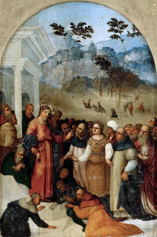 Christ and the Woman Taken in Adultery, c. 1527. Creator: Mazzolino, Ludovico (1480-1528).