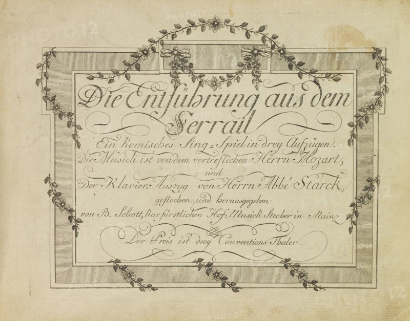 Cover of the First edition of the of the opera "The Abduction from the Seraglio" by Mozart, aft.1786 Creator: Anonymous.