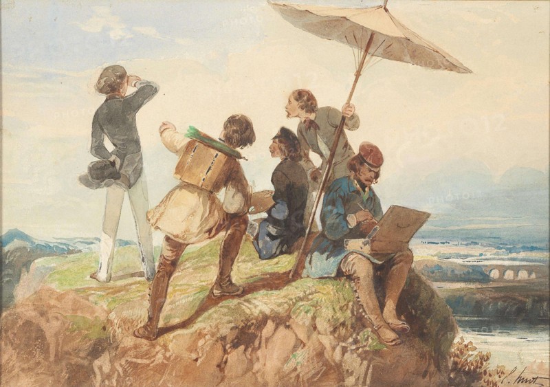 En plein air painters. Creator: Huot, Georges Eugène (active 1848-1870).