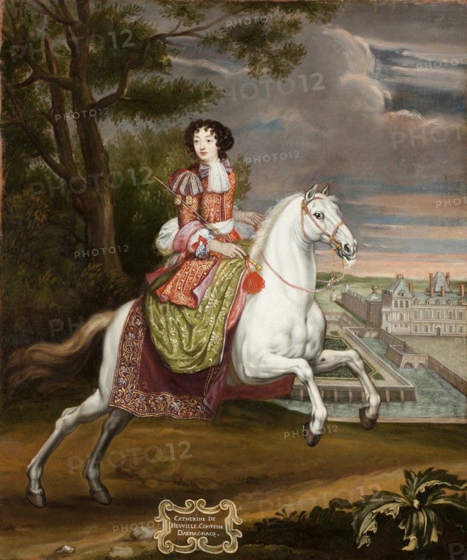 Equestrian portrait of Catherine de Neufville de Villeroy, comtesse d'Armagnac (1639-1707), 1670s. Creator: Parrocel, Joseph (1646-1704).