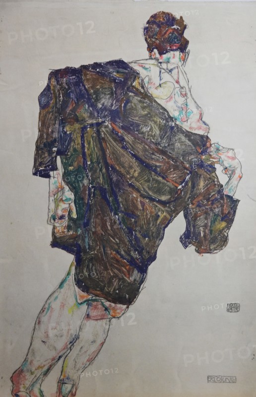 Figure with Mantle, 1913. Creator: Schiele, Egon (1890-1918).