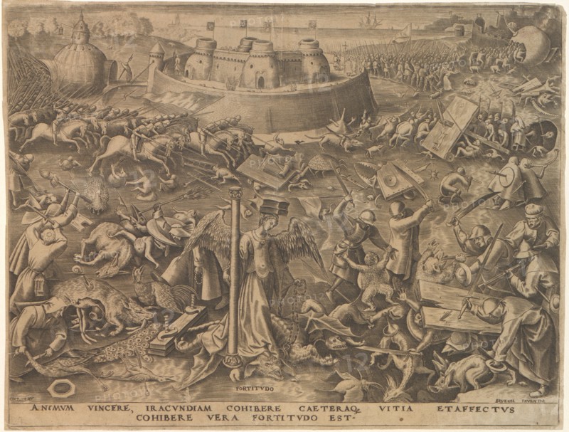 Fortitudo (Fortitude) from The Seven Virtues, 1559. Creator: Galle, Philipp (Philips) (1537-1612).