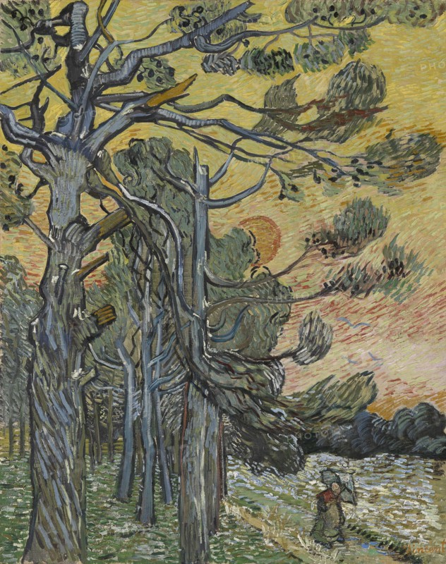 Pine trees at sunset, 1889. Creator: Gogh, Vincent, van (1853-1890).