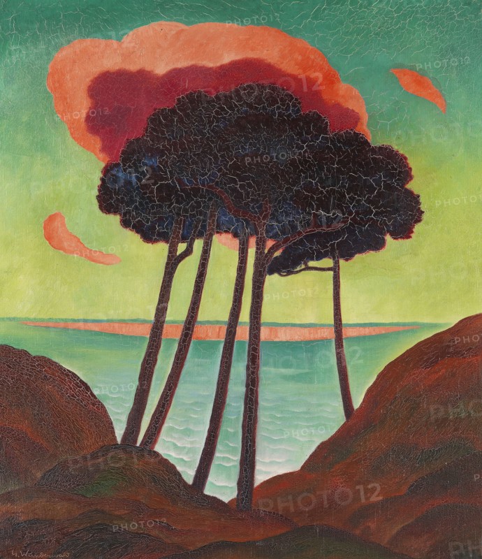 Pine trees with a red cloud, c. 1909. Creator: Wunderwald, Gustav (1882-1945).