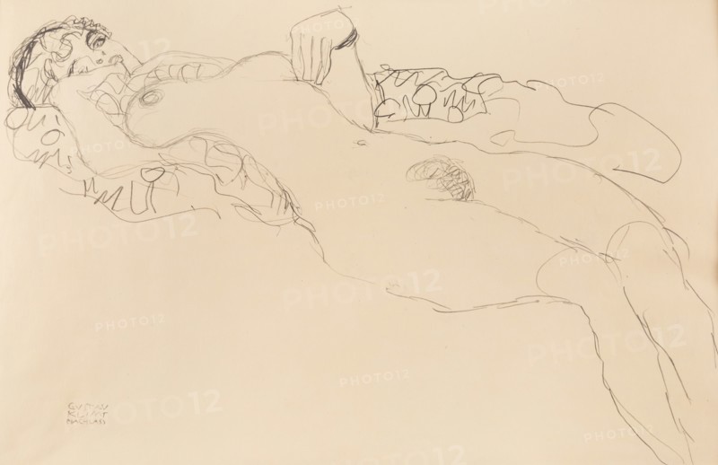 Recumbent female nude, toward the left, 1917. Creator: Klimt, Gustav (1862-1918).