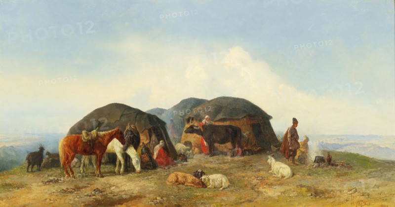 Resting cattle herders in the Northern Caucasus, 1874. Creator: Baykov, Fyodor Ilyich (1818-1890).