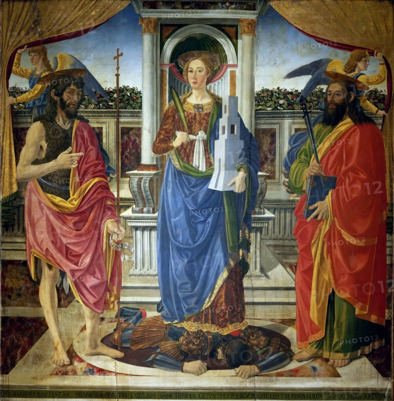 Saint Barbara with Saints John the Baptist and Matthew, ca 1470. Creator: Rosselli, Cosimo di Lorenzo (1439-1507).