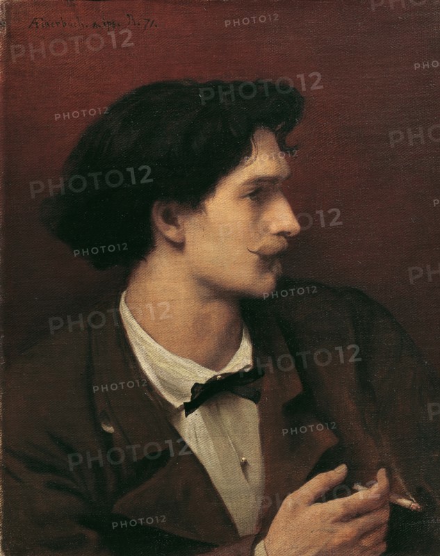 Self-Portrait with cigarette, 1871. Creator: Feuerbach, Anselm (1829-1880).