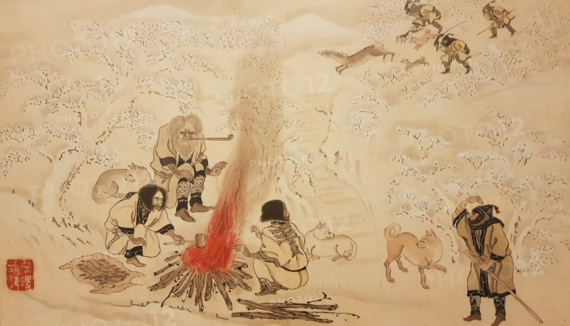 Sika Deer Hunting. From the series The Ainu, Second Half of the 19th cen.. Creator: Hirasawa, Byozan (1822-1876).