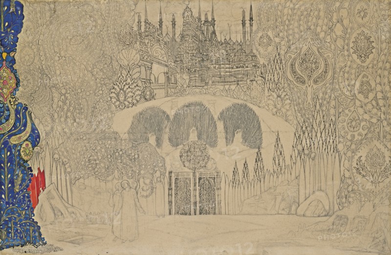 Stage design for the ballet The Firebird (L'oiseau de feu) by I. Stravinsky, 1909-1910. Creator: Bakst, Léon (1866-1924).