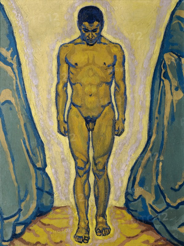 Standing male nude between rocks, c. 1915. Creator: Moser, Koloman (1868-1918).