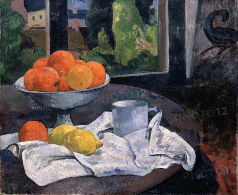 Still life with fruit bowl and lemons, c. 1890. Creator: Gauguin, Paul Eugéne Henri (1848-1903).
