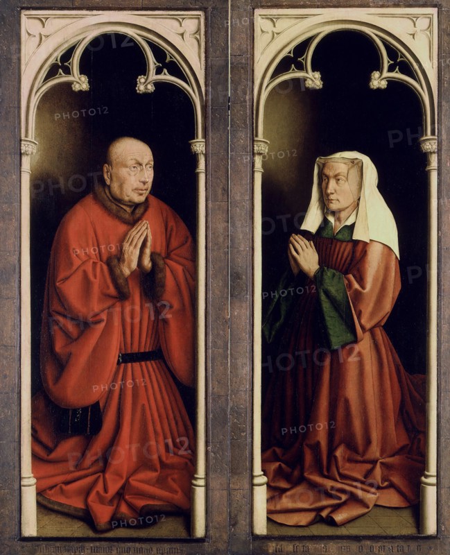 The Ghent Altarpiece. Adoration of the Mystic Lamb: Joos Vijd and Elisabeth Borluut, 1432. Creator: Eyck, Jan van (1390-1441).