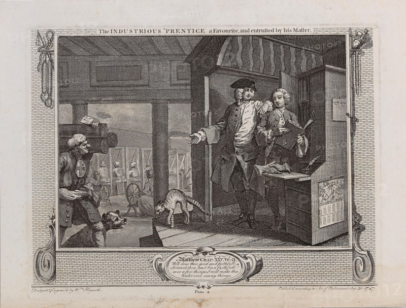 The Industrious 'Prentice a Favourite, and entrusted by his Master, 1747. Creator: Hogarth, William (1697-1764).