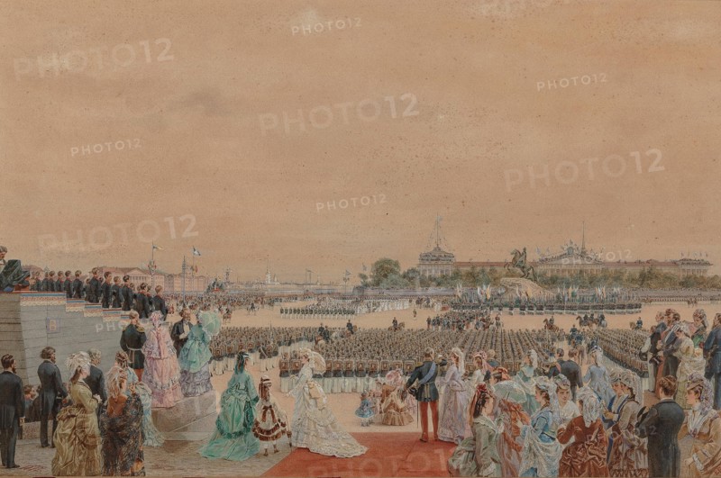 The solemn service on the occasion of the bicentenary of Peter I, on Senate Square..., 30 May 1872. Creator: Gun (Huhn), Karl Fyodorovich (Karl Theodor) (1830-1877).
