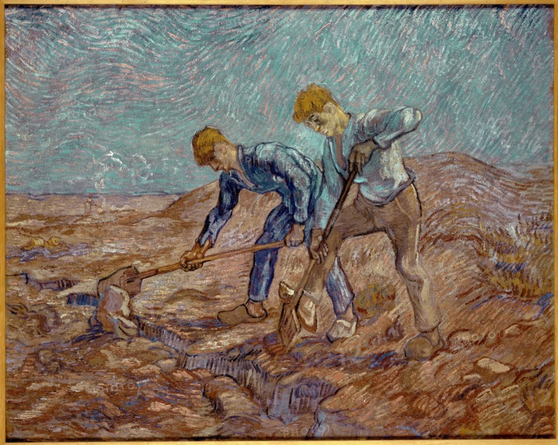 Two Peasants Digging (after Millet), 1889. Creator: Gogh, Vincent, van (1853-1890).