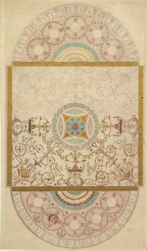 Design for a Ceiling with Square Central Compartment and Semicircular Ends..., late 18th century. Creator: Anon.